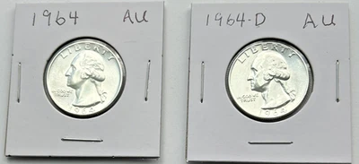 1964 P & D Washington Quarters 90% Silver XF-AU + Beautiful Coins - Image 1 of 4
