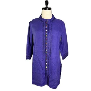 Weiche Umrandung violette Leinen Tunika mit Mandarinkragen, Gr. XL, Reißverschluss, bestickt - Bild 1 von 13