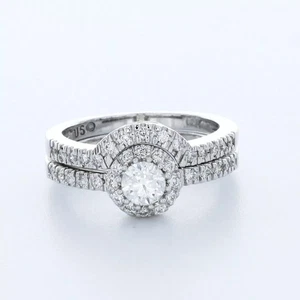 Verlobungsring Set Halo 14K Weißgold 1,16 Karat runder laborgezüchteter Diamant D VS1 - Bild 1 von 12