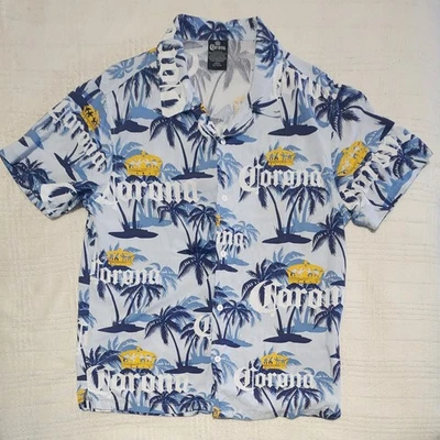 CORONA Medium Hawaiian Shirt Beer Vacation Lounge Camp Blue - Image 1 of 4