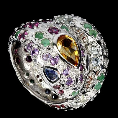 925 Пробы кольцо груши цитрин аметист изумруд драгоценный камень ювелирных изделий размер 8,5 - Изображение 1 из 4