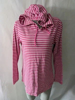 Eddie Bauer Fuschia 粉红色条纹女式连帽连帽上衣 L 码 — 第 1/4 张图片