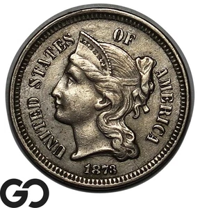 1873 Three Cent Nickel, Closed 3, Choice AU++ Better Date - Picture 1 of 3
