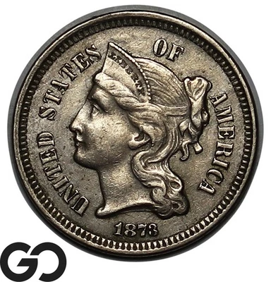 1873 Three Cent Nickel, Closed 3, Choice AU++ Better Date - Image 1 of 3