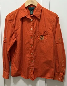 VTG LAUREN Ralph Lauren Shirt Size Med Women’s Button-Up Shirt Crown Logo Crest - Picture 1 of 9