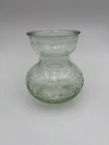 Green Glass 4” Bulb Forcing Vase Embossed Florals Hyacinths Tulips Paperwhites - Picture 1 of 4