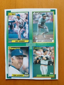 1990 Topps Baseball Uncut Box Bottom Rickey Henderson Doc Gooden Fred Lynn - Picture 1 of 2