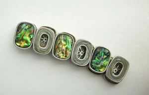 Vintage Paua Abalone Muschel Emaille Stretch Armband Abstrakt 1" Breit Statement 8" - Bild 1 von 5