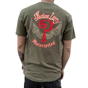 Maglietta con logo Indian Larry verde militare, taglia S - Picture 1 of 1