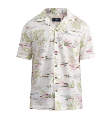 Camp Shirt Mens 2XL Cream Beach Scenic Floral Button Up Retro Hawaiian New - Image 1 of 4