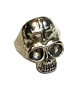 Silver Tone Skull Ring Gothic Punk Biker Style Cross Eyes Size 11 Biker Grunge - Picture 1 of 8
