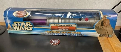 Sable de luz electrónico Star Wars Mace Windu The Phantom Menace nuevo en caja 2002 Foto 1 de 2