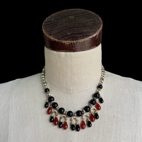 Collana vintage CHRISTIAN DIOR perle di vetro strass RARA tono oro FIRMATA