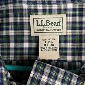 L.L. Bean Wrinkle Resistant Button Down Shirt Men's Large Green Plaid - Picture 1 of 7