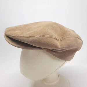 Suede Leather Cabbie Hat Cap XL Tan Vtg Union Made in USA - Picture 1 of 9
