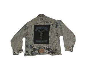 Vtg Levis Bon Jovi Acid Wash Jacket 80s Rock Denim Large Jean Dark Distressed - Picture 1 of 14