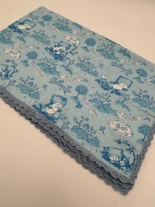 Baby Blanket BLUE Teddy Bear Soft Flannel Crocheted Hem/ Edge40"x26" Never used! - Picture 1 of 7