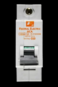 FEDERAL 63 AMP CURVE C 10kA MCB CIRCUIT BREAKER STABLOK HCA1P63 HCA - Picture 1 of 6