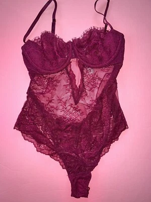 Victoria's Secret M Teddy One-piece MAGENTA PINK KIR Renda WICKED - Imagem 1 de 3