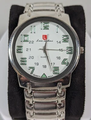 Reloj Luis Cardini esfera blanca redondo tono plata caja correa acero inoxidable para hombre Foto 1 de 4