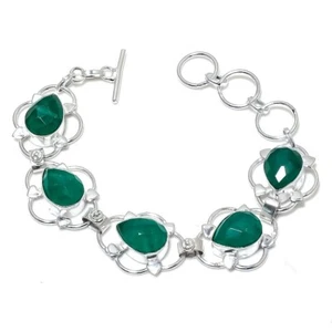 Faceted Jadeite Gemstone Handmade 925 Sterling Silver Jewelry Bracelets Sz 7-8" - Picture 1 of 1