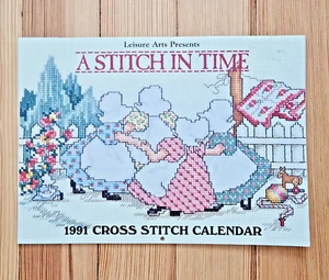 Leisure Arts 1991 Stitch in Time Calendar w 12 Cross Stitch Bonnet Girl Patterns - Picture 1 of 8