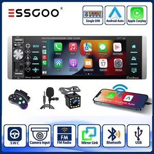 1 DIN 5" Wireless Carplay Bluetooth Car Stereo Radio IPS Touch Screen FM +Camera - Picture 1 of 15