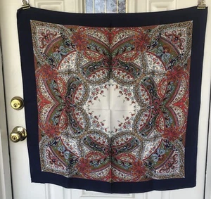 ROYAL BLUE Orange+ Paisley Jacquard Print Rolled Hems Scarf 31x30 Novelty video - Picture 1 of 12