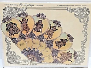 Old Print Factory FAN GREETING CARD & ENVELOPE Repro From Orig 1901 Fan Cherubs - Picture 1 of 5