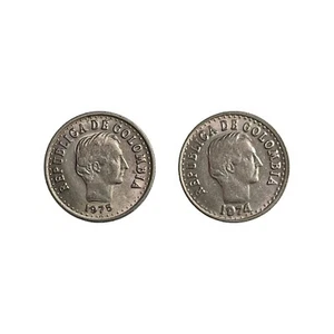 COLOMBIA. 1974, 20 Centavos - Lot of 2 - Large and Small Date Varieties - Picture 1 of 8