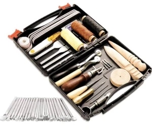 50 Pieces Leather Working Tools and Supplies with Leather Tool Box Prong Punch - Picture 1 of 7