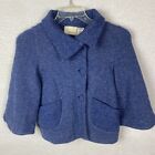 Anthropologie Guinevere Lambswool Pea Coat XS Blue/Gray Stripes & Pockets