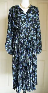 City Chic Dress Size 12 / XXS Finley Pleat Midi Floral Black Blue Long Sleeve - Picture 1 of 18
