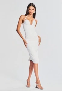 Neu mit Etikett Retrofete Cheryl weißes Midikleid mit freiliegendem Reißverschluss hinten - XS - Bild 1 von 13