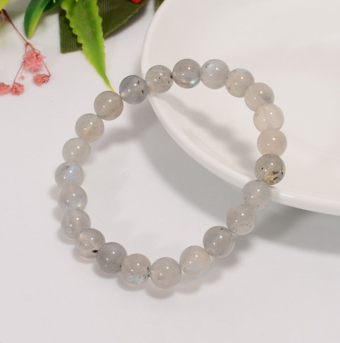 VALENTINO Bracciale Elastico Perline Pietre Preziose Labradorite Naturale Fatto a Mano Gioielli Moda