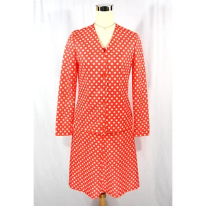 Vintage Polka Dot Sleeveless Midi Dress and Jacket Dress Suit Set Red 10 1970s - Picture 1 of 9