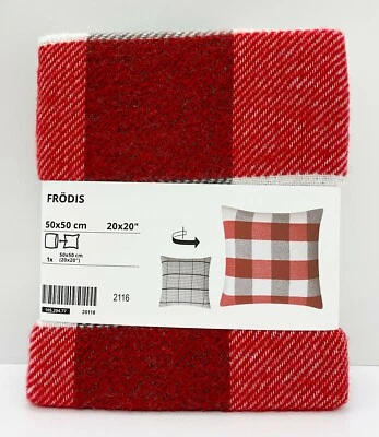 Ikea FRÖDIS FRODIS Cushion Cover, Red/Black Checked 20" x 20" - NEW - Image 1 of 4