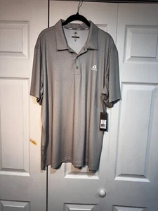 NEW Adidas XL Grey "Ultra Polo-Dot Print" UPF Sun Protection Golf Shirt - Picture 1 of 4