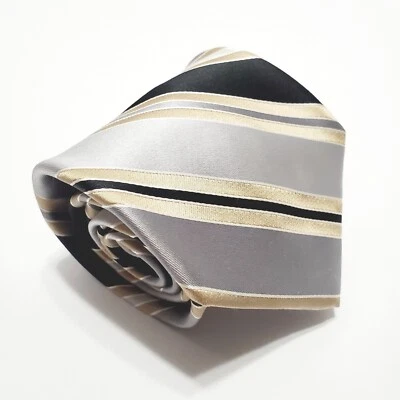 Jones New York 领带银色和金色条纹丝绸领带 60x4   — 第 1/4 张图片