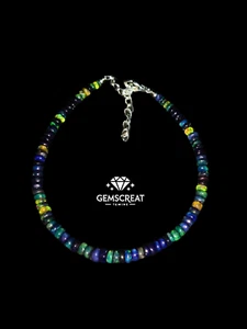 925 Sterling Silver Natural Ethiopian Opal Gemstone Beads 7" Opal Bracelet S26 - Picture 1 of 5