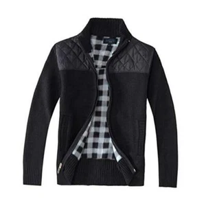 Men's Knitted Regular Fit Full Zip Cardigan Sweater with Soft Large Black - Picture 1 of 7
