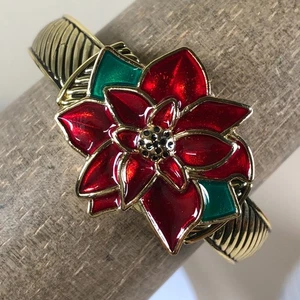 Vintage markenlos Damenmode Weihnachtsstern versteckter Gold Armreif Quarzuhr 6 1/4" - Bild 1 von 14