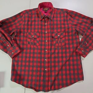 Vintage Eddie Bauer Wool Button Up Plaid Shirt Red PlaidCollared - Mens XL (U2) - Picture 1 of 7