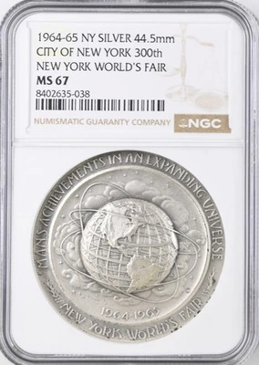 1964-65 NY World's Fair Official Medal, Silver - World Globe - MS67 NGC - Token - Image 1 of 4