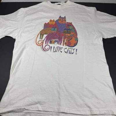 Vintage I Love Cats Laurel Burch Shirt White One Size Fits All Graphic Art - Image 1 of 4