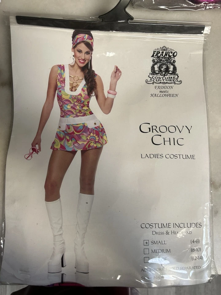 Novo Fantasia de Vestido de Halloween GROOVY CHIC * Tamanho Médio (8/10) * Anos 60 70 DISCO - Imagem 1 de 3