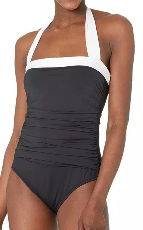 Lauren Ralph Lauren Bel Air Shirred Bandeau Black L112916 Womens Swimsuit Size 6