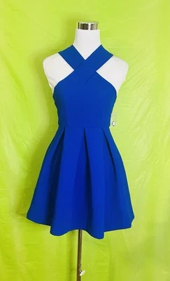 AQ/AQ Maverick Women’s Size 2 Dress Cobalt Blue Halter Mini Pleats Dress Holiday - Image 1 of 4
