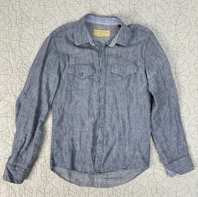 Camisa Comstock & Co Robert Comstock 100% Lino Manga Larga Botón Delantero/Pequeña Foto 1 de 4