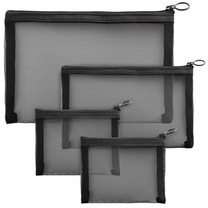 Set of 4 Zip Makeup Mesh Bags Pencil Case Travel Toiletry Cosmetic Storage Pouch - Picture 1 of 10
